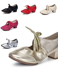 cheap -Women's Ballroom Dance Shoes Modern Shoes Practice Heel Solid Color Cuban Heel Silver Black Gold