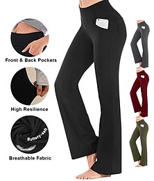 cheap -Women's Yoga Pants Side Pockets Wide Leg High Waist Yoga Fitness Gym Workout Bottoms Dark Grey Navy Black Spandex Sports Activewear High Elasticity