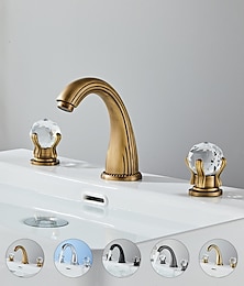 economico -rubinetto del lavandino del bagno rubinetto del bagno in ottone diffuso a 3 fori montato sul ponte miscelatore con maniglia in cristallo (oro / nero / cromato)