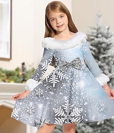 levne -Děti Dívčí Šaty Sněhová vločka Dlouhý rukáv Ležérní Çıkarılabilir Kürk Yaka Výstřih ke krku Rozkošný Denní Polyester Nad kolena Volnočasové šaty Swingové šaty Áčkové šaty Podzim Zima 3-10 let Šedá