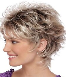 economico -parrucche corte bionde pixie cut per donne bianche parrucche sintetiche bionde ombre marrone scuro parrucca dall'aspetto naturale
