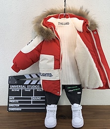 billige -Baby Gutt Fleece-jakke Hettegenser Yttertøy Bokstaver Langermet Frakk utendørs Bomull Mote Grunnleggende Svart Grå Høst Vinter 3-7 år