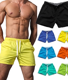 cheap -Men's Board Shorts Swim Shorts Swim Trunks Elastic Waist Elastic Drawstring Design Straight Leg Solid Colored Quick Dry Outdoor Short Daily Going out Beach Streetwear Casual Black White Micro-elastic