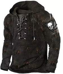 cheap -Men's Pullover Hoodie Sweatshirt Pullover Black White Blue Green Coffee Hooded Skull Graphic Prints Lace up Print Casual Daily Sports 3D Print Streetwear Designer Basic Spring &  Fall Clothing Apparel