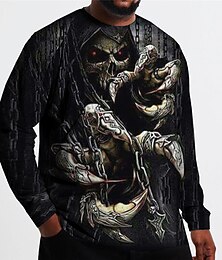 preiswerte -Herren Übergröße T Shirt Groß und hoch Graphic Rundhalsausschnitt Bedruckt Langarm Frühling & Herbst Modisch Strassenmode Basic Komfortabel Casual Sport Oberteile