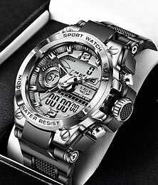 voordelige -LIGE Heren Digitaal horloge Chronograaf Militair Sportief Waterbestendig Dubbel scherm Kalender Chronograaf WATERDICHT Siliconen band Horloge