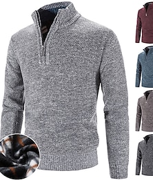 cheap -Men's Pullover Sweater Jumper Fleece Sweater Ribbed Knit Regular Knitted Solid Color Standing Collar Keep Warm Modern Contemporary Work Daily Wear Clothing Apparel Spring &  Fall Blue Light Grey M L