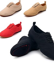 זול -בגדי ריקוד נשים נעלי ג'אז נעליים מודרניות נעלי סלסה הדרכה הצגה אימון שטוחות שטוח שרוכים שחור ורוד אדום