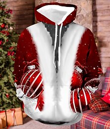 お買い得  -クリスマス メンズ クリスマス コスチューム 3D パーカー グラフィック ユニセックス プルオーバー プリント 醜いフード付き デイリー レッド ホワイト コットン