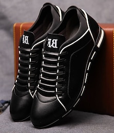 economico -sneakers casual da uomo in similpelle nera con cuciture a contrasto – scarpe comode ed eleganti con lacci per l'uso quotidiano
