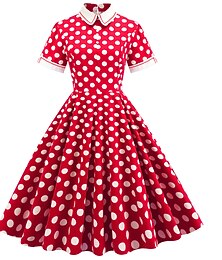 baratos -Vestido de férias dos anos 1950 vestido evasê traje de mulher de cosplay vintage uso diário vestido de manga curta carnaval