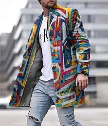 cheap -Men's Coat Daily Wear Vacation With Pockets Front Pocket Print Fall & Winter Graphic Gradient Ramp Streetwear Sport Turndown Regular Regular Fit Black Red Brown Green Rainbow Jacket