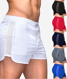 cheap -Men's 3inch Board Shorts Workout Shorts Running Shorts Casual Shorts Hollow Mesh Drawstring Elastic Waist Solid Color Breathable Quick Dry Short Daily Sports Streetwear Sporty Black Blue Micro-elastic