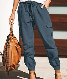 economico -Per donna Pantaloni cargo Pantaloni Pantaloni larghi Cargo con risvolto A cordoncino cascante Tasche multiple Liscio Comfort Lunghezza intera Informale Fine settimana Di tendenza Nero Verde Vita