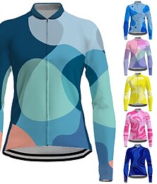 cheap -21Grams Women's Cycling Jersey Long Sleeve Bike Jersey Top with 3 Rear Pockets Mountain Bike MTB Road Bike Cycling Breathable Moisture Wicking Quick Dry Reflective Strips Yellow Pink Red Color Block
