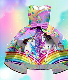 cheap -Kids Girls' Dress Party Dress Animal Rainbow Unicorn Sleeveless Formal Ruffle Crewneck Elegant Beautiful Polyester Knee-length Swing Dress A Line Dress Fall Winter 3-10 Years Purple