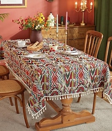 voordelige -boerderijtafelkleed boho katoenlinnen tafelkleed bohemien tafeldecor kreukvrij voor restaurant, picknick, binnen en buiten dineren