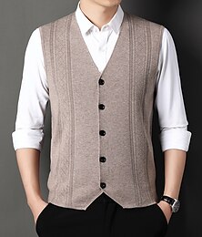 preiswerte -Herren Pullunder Kleid Pullover Wollpullover Gerippt Stricken Strick Streifen V Ausschnitt Moderne zeitgenössische Koreanisch Freizeitskleidung Ausgehen Bekleidung Ärmellos Frühling & Herbst Schwarz