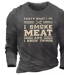 cheap -Independence Day Mens Graphic Shirt Tee Letters Crew Neck Clothing Apparel 3D Print Outdoor Daily Long Sleeve Designer Comfort Leisure Smoke Meat And Know Things Vintage Birthday Black That What Cotto