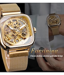 abordables -FORSINING Femme Hommes Montre Mécanique Luxe Grand Cadran Mode Affaires Squelette Remontage automatique Tourbillon Lumineux Acier Suivre