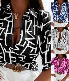 abordables -Blusa Mujer Negro Blanco Azul Piscina A Rayas De Punto Calle Diario Diario Básico Cuello Camisero S