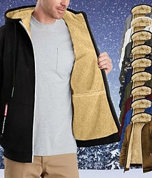 abordables -Hombre Sudadera con capucha y cremallera Chaqueta deportiva Sherpa Negro Blanco Vino Verde Ejército Azul Marino Con Capucha Color sólido Cremallera Fresco Básico Casual Invierno Ropa Sudaderas con