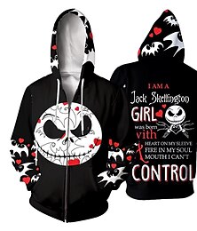 abordables -Jack Skellington Dibujos Manga Abrigos Anime 3D Bolsillo delantero Gráfico Para Pareja Hombre Mujer Adulto Impresión 3D Casual Diario
