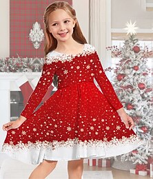 economico -Bambino Da ragazza Vestito di Natale Vestito Abito fiocco di neve Fiocco di neve Manica lunga Regali di Natale Informale Girocollo Adorabile Giornaliero Poliestere Sopra il ginocchio Abito casual