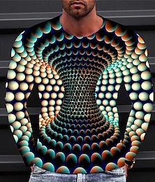 cheap -Circles Optical Illusion Mens 3D Shirt For Party | Green Summer Cotton | Men'S Tee Geometric Graphic Prints Crew Neck Purple Orange Light Blue Gray 3D Outdoor Street Long Sleeve Clothing