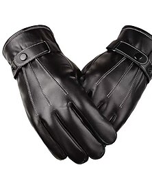 abordables -Men's Warm Winter Gloves Outdoor Daily Holiday Solid / Plain Color Polyester PU Leather Simple Casual Classic Warm 1 Pair