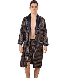 economico -Per uomo Plus Size Accappatoio Abito di seta Accappatoi Kimono di seta 2 pezzi Onde Semplice Comoda Interni Giornaliero Seta sintetica Poliestere Regalo Bavero Manica lunga Top dell'accappatoio