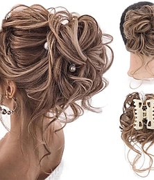 cheap -Messy Bun Curly Wavy Synthetic Hair Scrunchies Extension Hairpieces for Women Bun Wig Claw in Bun Messy Chignons Hair Extensions(12H24#Light Golden Brown Mix Golden Brown)