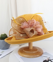 preiswerte -Hüte, künstliche Federn, Bowler-/Glockenhut aus Polyester-/Baumwollmischung, Herbsthochzeits-Eimerhut, Fedora-Hut, Kentucky-Derby-Cocktail-Hut, Royal Astcot, Vintage-Stil mit