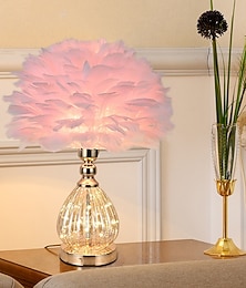 abordables -plume rose lampe de chevet luxe guirlandes plume chevet abat-jour plume lampe de table bureau abat-jour pour salon chambre salle à manger