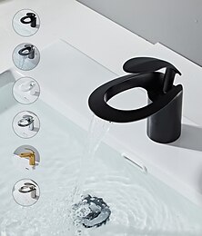 voordelige -badkamer wastafelmengkraan, messing matzwarte waterval wijdverbreide eengreeps eengats wastafelkraan met warm en koud schakelaar chroom wit