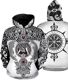 billige -Vikinger Krigere Viking tatovering Hattetrøje Tegneserie Manga Animé 3D Lomme foran Graphic Til Par Herre Dame Voksne 3D-utskrift Fritid / hverdag