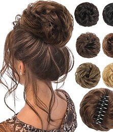 billige -rotete hårbolle-hårstykker for kvinner clip in claw-hårstykker syntetisk chignon superlangt rufsete oppsatt hårbolle-extensions wave krøllete hårstykker for daglig bruk(12/24)