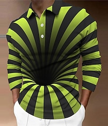 abordables -Hombre POLO Camiseta de golf de impresión en 3D Estampados Cuello Vuelto Negro / Blanco Negro Blanco + negro Blanco Azul Piscina Impresión 3D Exterior Calle Manga Larga Estampado Abotonar Ropa Moda