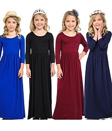 ieftine -rochie copii fetițe culoare uni vacanță zilnică bej mânecă lungă prințesă rochii drăguțe toamnă primăvară 2-8 ani