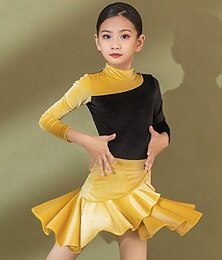 billiga -Barndanskläder Kjolar Mönster / tryck Sidodraperad Veckad Flickor Prestanda Träning Långärmad Polyester Sammet