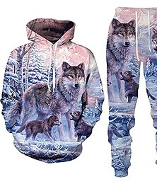 abordables -Hombre Graphic Animal Lobo 2 piezas Conjuntos de sudaderas 3D Chándal Sudaderas Manga Larga Pantalones largos Con Capucha Ropa de calle Design Básico Deporte Casual Deportes Estampado Primavera Otoño