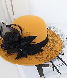 economico -berretto Piume artificiali Miscela polyester / cotone Cappello a bombetta / cloche Cappelli da pescatore Cappello Fedora Informale Per eventi Kentucky Derby cocktail Astco reale Stile vintage Elegante