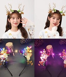 abordables -bandeaux de noël lumière led bois de renne cerceaux de cheveux baies de fleurs bandeau de cheveux accessoires de cheveux brillants pour costume de fête de noël