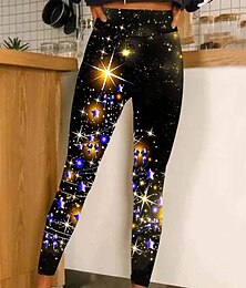 levne -dámské vánoční legíny elastické třpytivé hvězdy odvádějící vlhkost jóga fitness tenisové punčochy elastické spandex zimní sporty aktivní oblečení zkrácené legíny