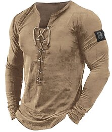 abordables -Homme T shirt Tee Tee Graphic Nombre Col Vêtement Tenue 3D effet Extérieur du quotidien manche longue Lacet Imprimer Design mode Rétro Vintage basique