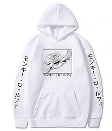 abordables -One Piece Pellicule : Rouge Monkey D.Luffy Sweat à capuche Dessin Animé Manga Animé Poche avant Art graphique Pour Couple Homme Femme Adulte Estampage à chaud Casual Quotidien