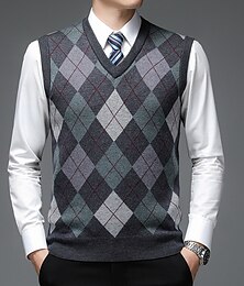 preiswerte -Herren Pullover Pullunder Herren Pullover Zur Seite fahren Gerippt Stricken Strick Farbblock V Ausschnitt Moderne zeitgenössische Freizeit Arbeit Freizeitskleidung Bekleidung Ärmellos Winter Frühling