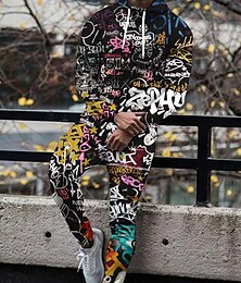 economico -Per uomo Grafico Lettera Graffiti 2 pezzi Set di felpe 3D Felpa con Cappuccio Tuta Manica Lunga Pantaloni lunghi Con Cappuccio Moda Streetwear Casual Quotidiano Sportivo Uscire Stampa 3D Primavera