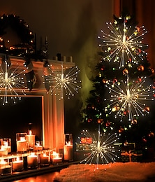 economico -8pcs luci fuochi d'artificio decorazioni natalizie starburst totale 800 led filo di rame luci scintillanti plug in luci della stringa telecomando 8 modalità luci starburst impermeabili per natale