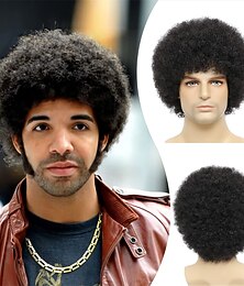 abordables -Perruque afro pour hommes costumes des années 70 perruque disco synthétique résistante à la chaleur perruques d'Halloween